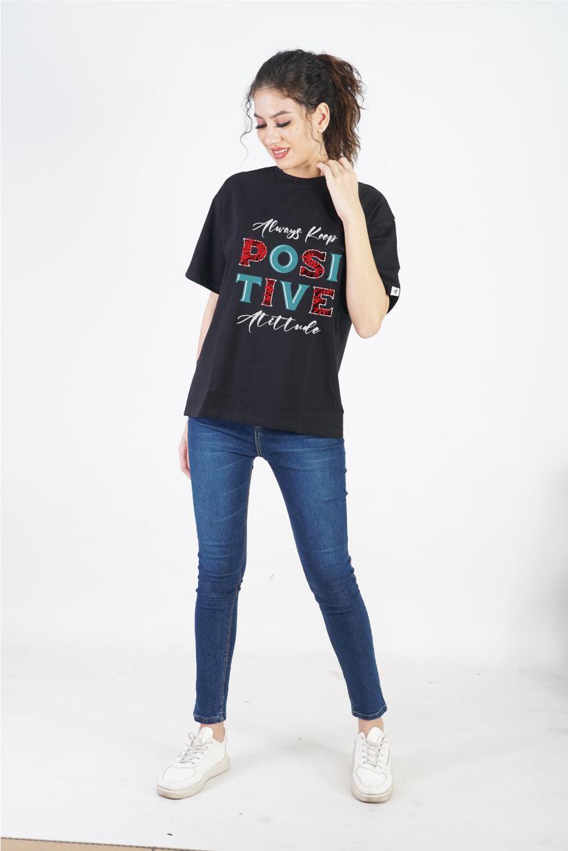 Always Keep Positive Attitude Round Neck Oversized Fit T-Shirt : Stay Stylish and Positive - The Lazy Store