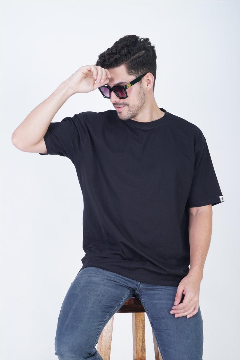 Black Round Neck Oversized Fit T-Shirt - The Lazy Store