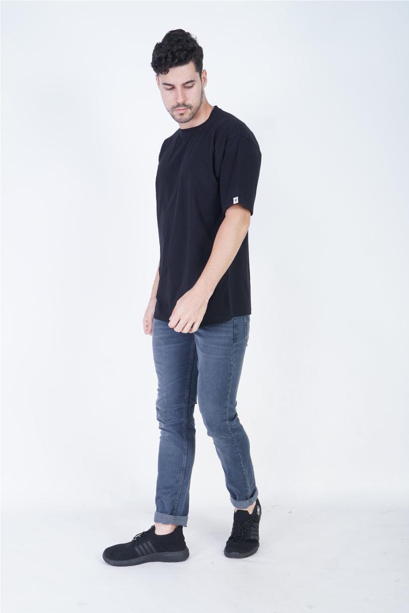 Black Round Neck Oversized Fit T-Shirt - The Lazy Store