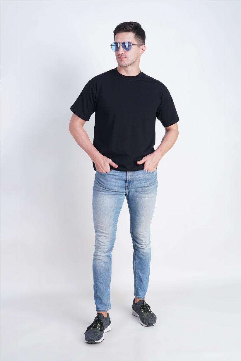 Black Round Neck Regular Fit T-Shirt - The Lazy Store