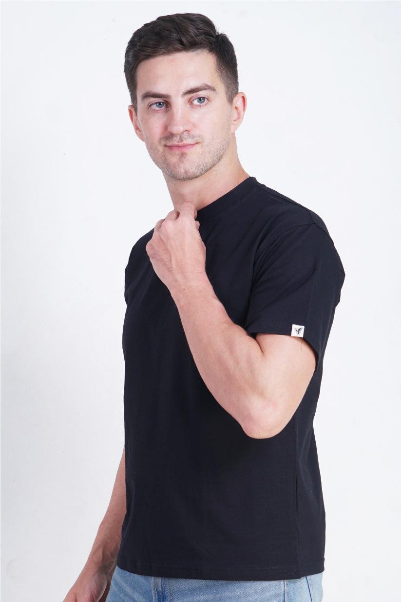 Black Round Neck Regular Fit T-Shirt - The Lazy Store