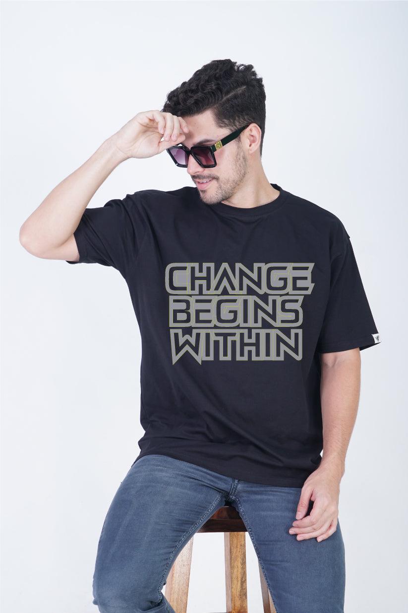 Change Begins Within Round Neck Oversized Fit T-Shirt - The Lazy Store