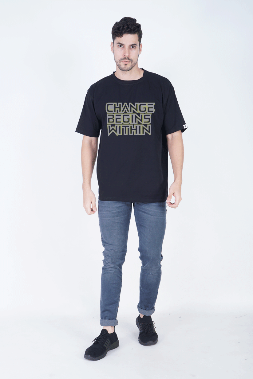 Change Begins Within Round Neck Oversized Fit T-Shirt - The Lazy Store