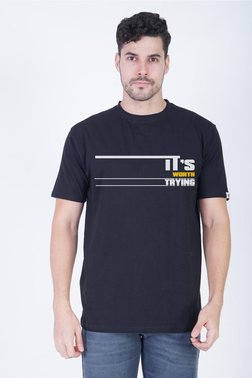 Its Worth Trying Round Neck Regular Fit T-Shirt - The Lazy Store