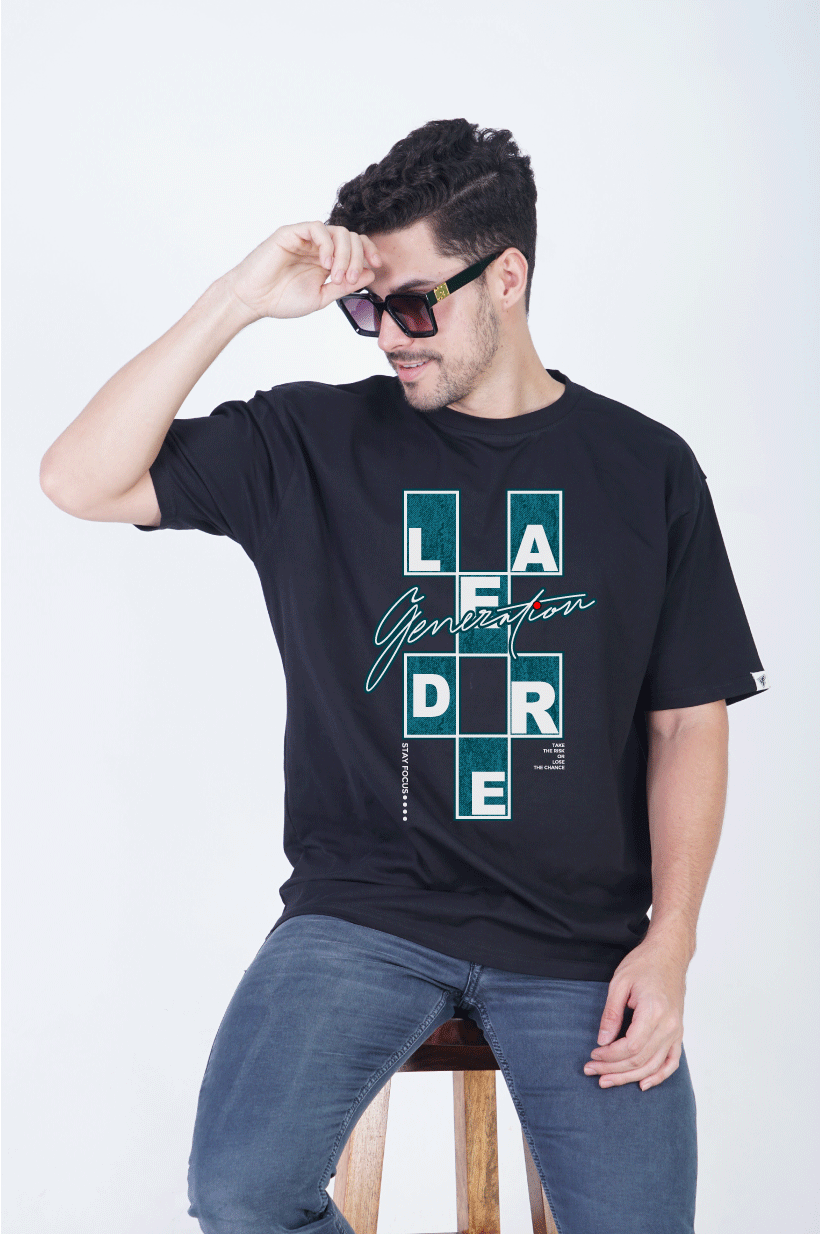 Leader Round Neck Oversized Fit T-Shirt:Leading with Style - The Lazy Store