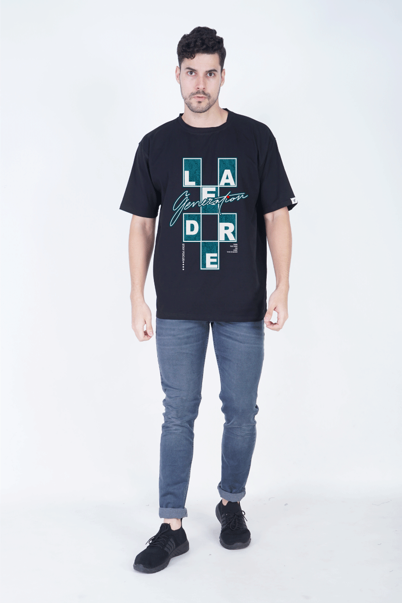 Leader Round Neck Oversized Fit T-Shirt:Leading with Style - The Lazy Store