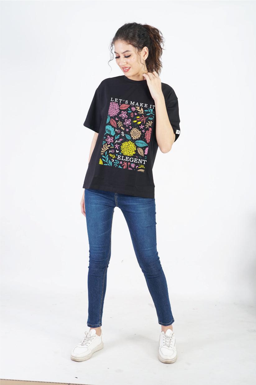 Let's Make It Elegant Round Neck Oversized Fit T-Shirt : Elevate Your Style - The Lazy Store