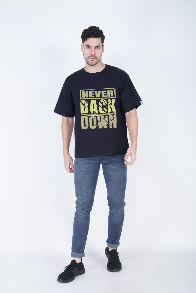 Never Back Down Round Neck Oversized Fit T-Shirt:Unyielding Spirit - The Lazy Store