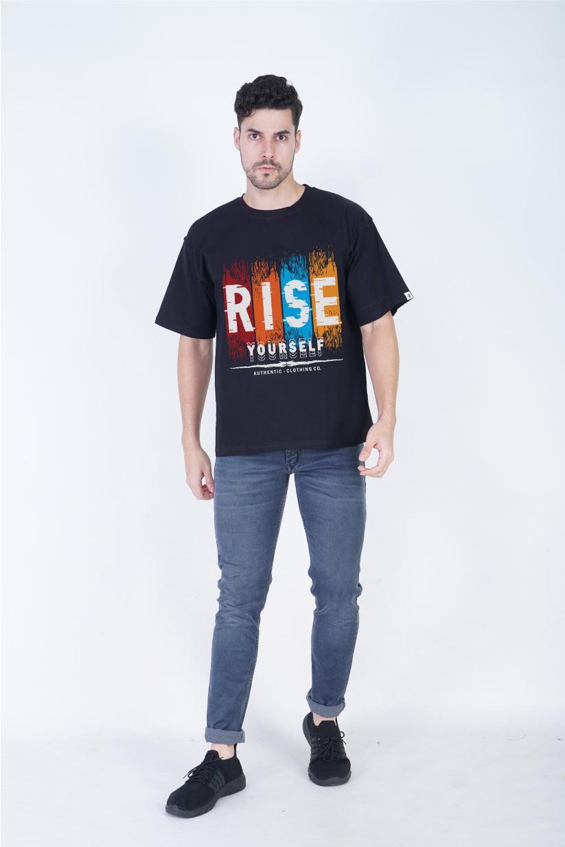 Rise Yourself Round Neck Oversized Fit T-Shirt:Elevate Your Style - The Lazy Store