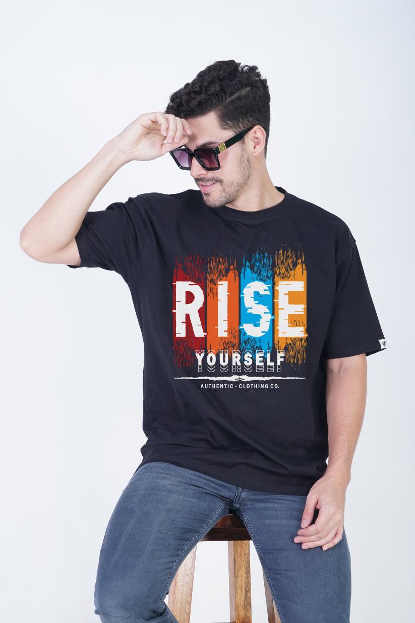 Rise Yourself Round Neck Oversized Fit T-Shirt:Elevate Your Style - The Lazy Store