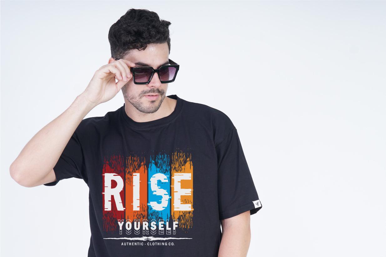 Rise Yourself Round Neck Oversized Fit T-Shirt:Elevate Your Style - The Lazy Store