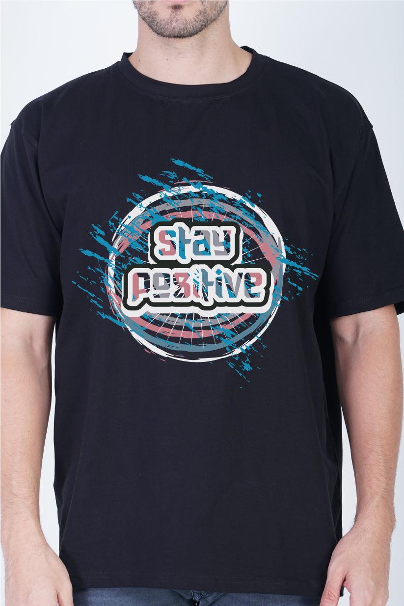 Stay Positive Round Neck Oversized Fit T-Shirt:Positive Vibes Only - The Lazy Store