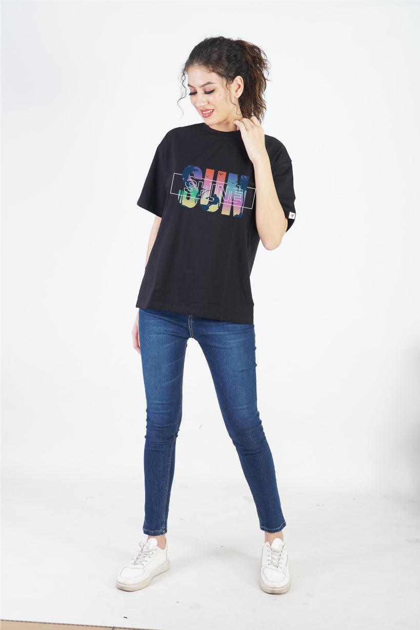 Sun Shine Round Neck Oversized Fit T-Shirt : Elevate Your Day - The Lazy Store