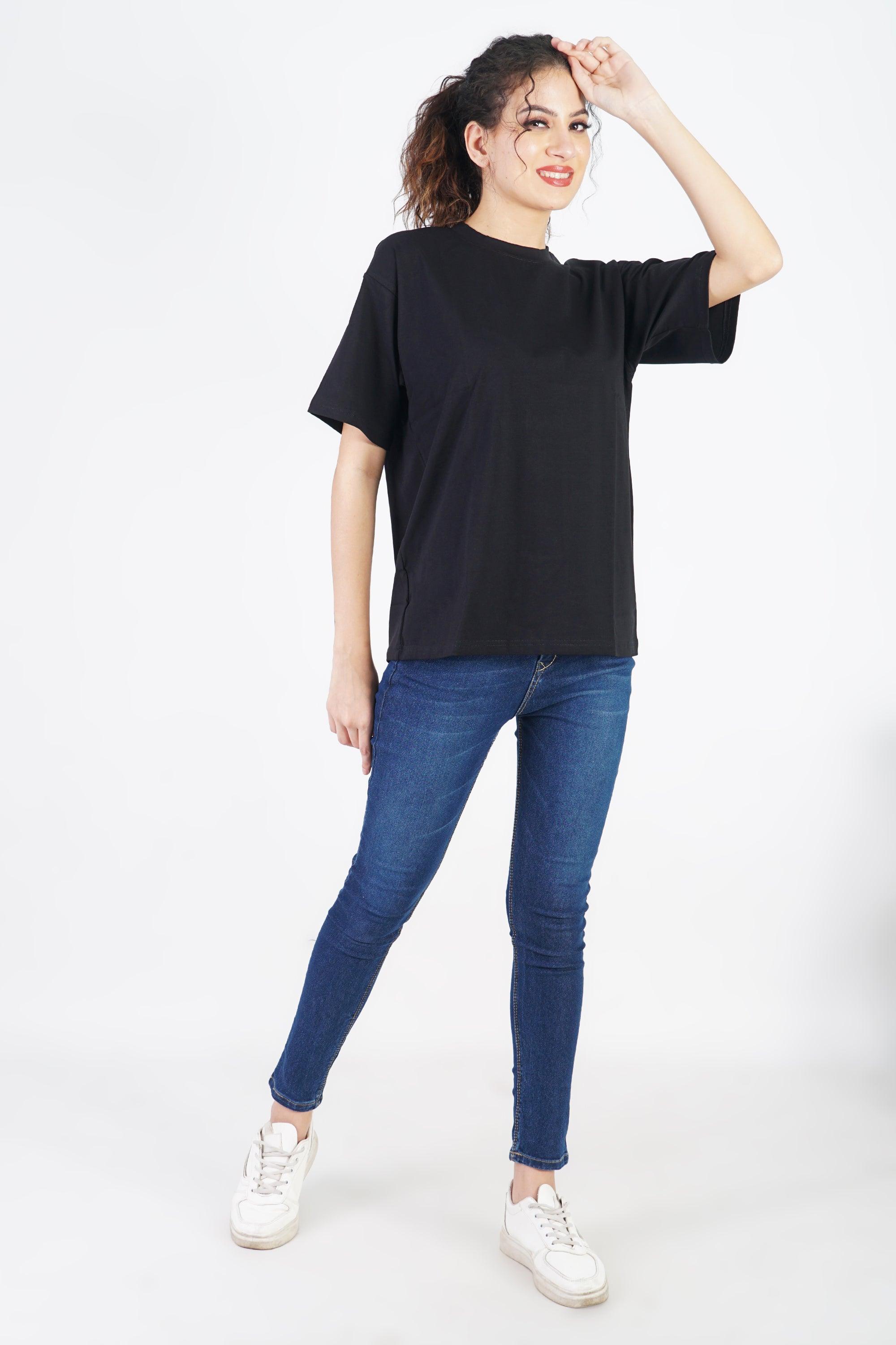 Unisex Plain Black Drop Shoulder T-shirt - The Lazy Store