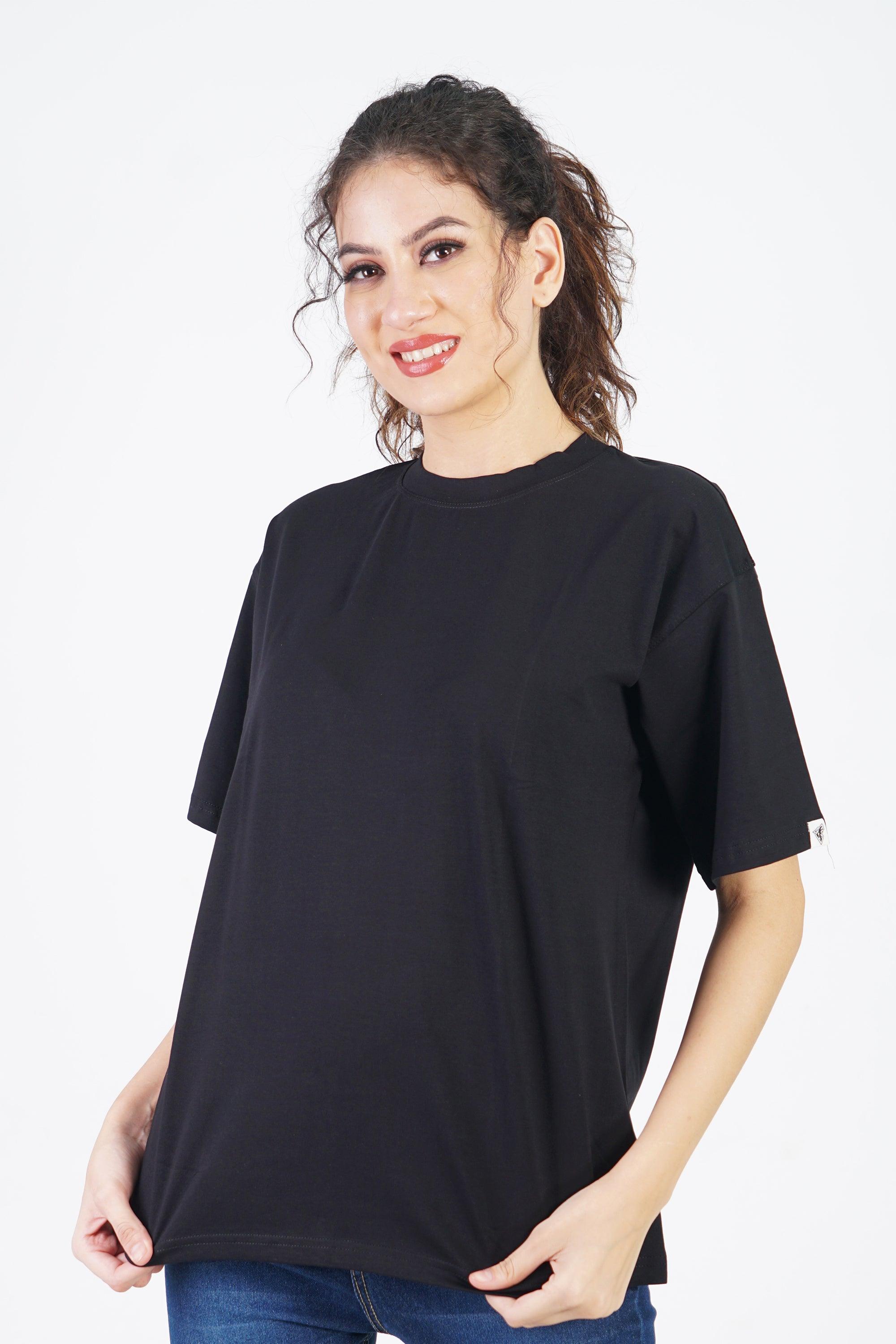 Unisex Plain Black Drop Shoulder T-shirt - The Lazy Store