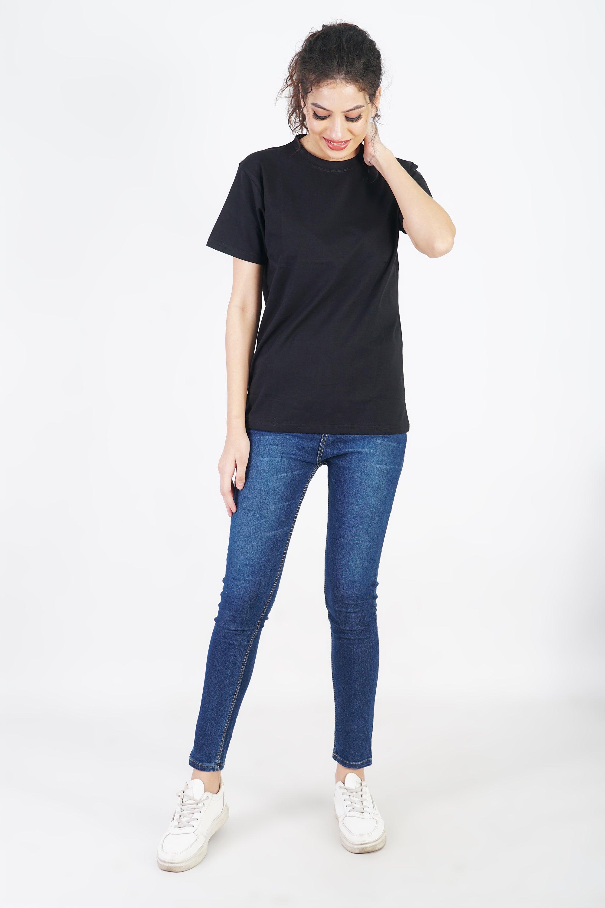 Unisex Plain Black Regular Fit T-shirt - The Lazy Store