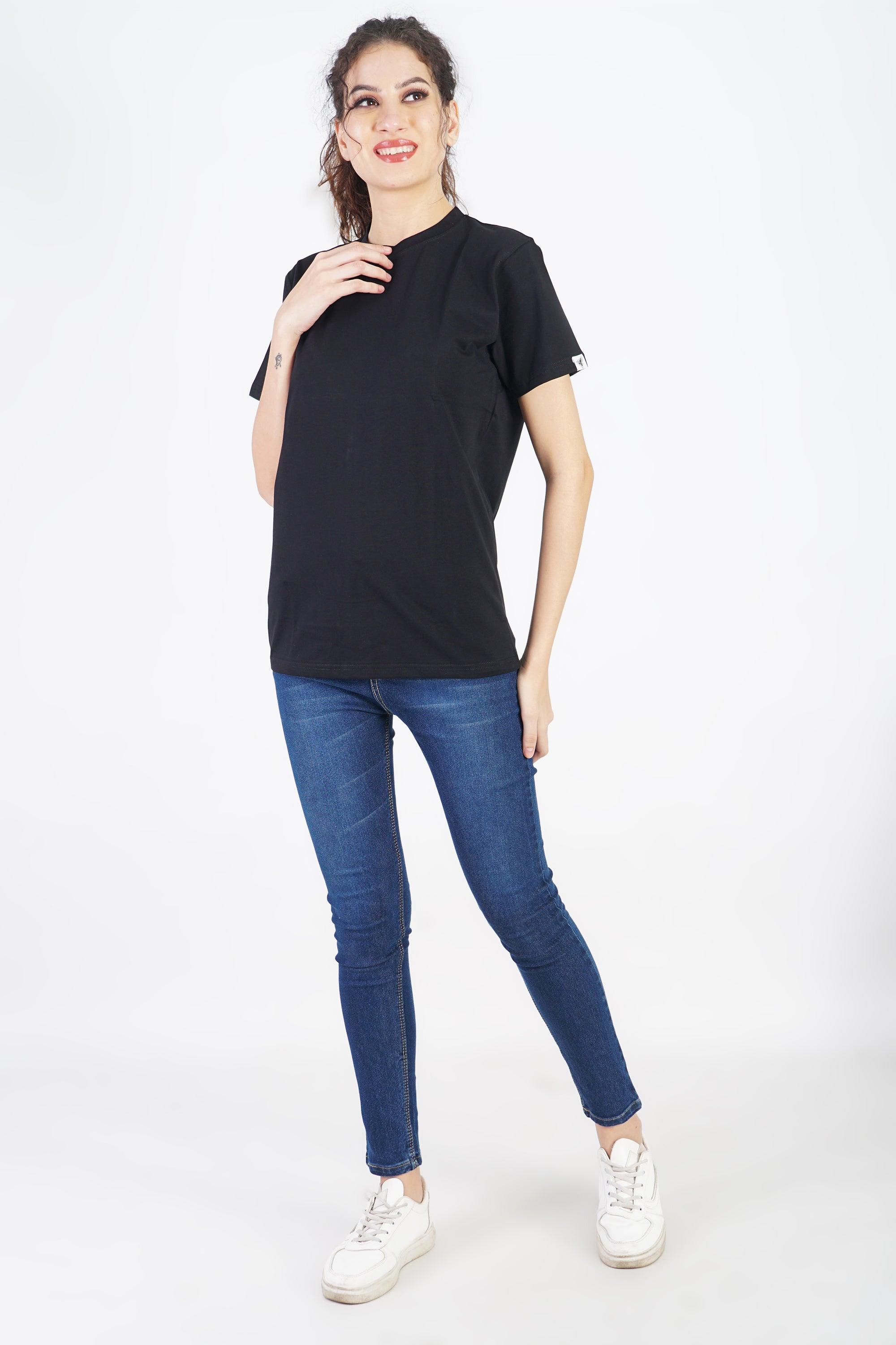 Unisex Plain Black Regular Fit T-shirt - The Lazy Store